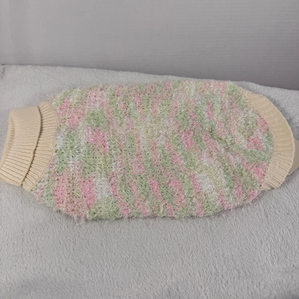 Touchdog Dog Sweater Large Pastel Pink Green Cream Fuzzy Knit Pet Pullover NWT